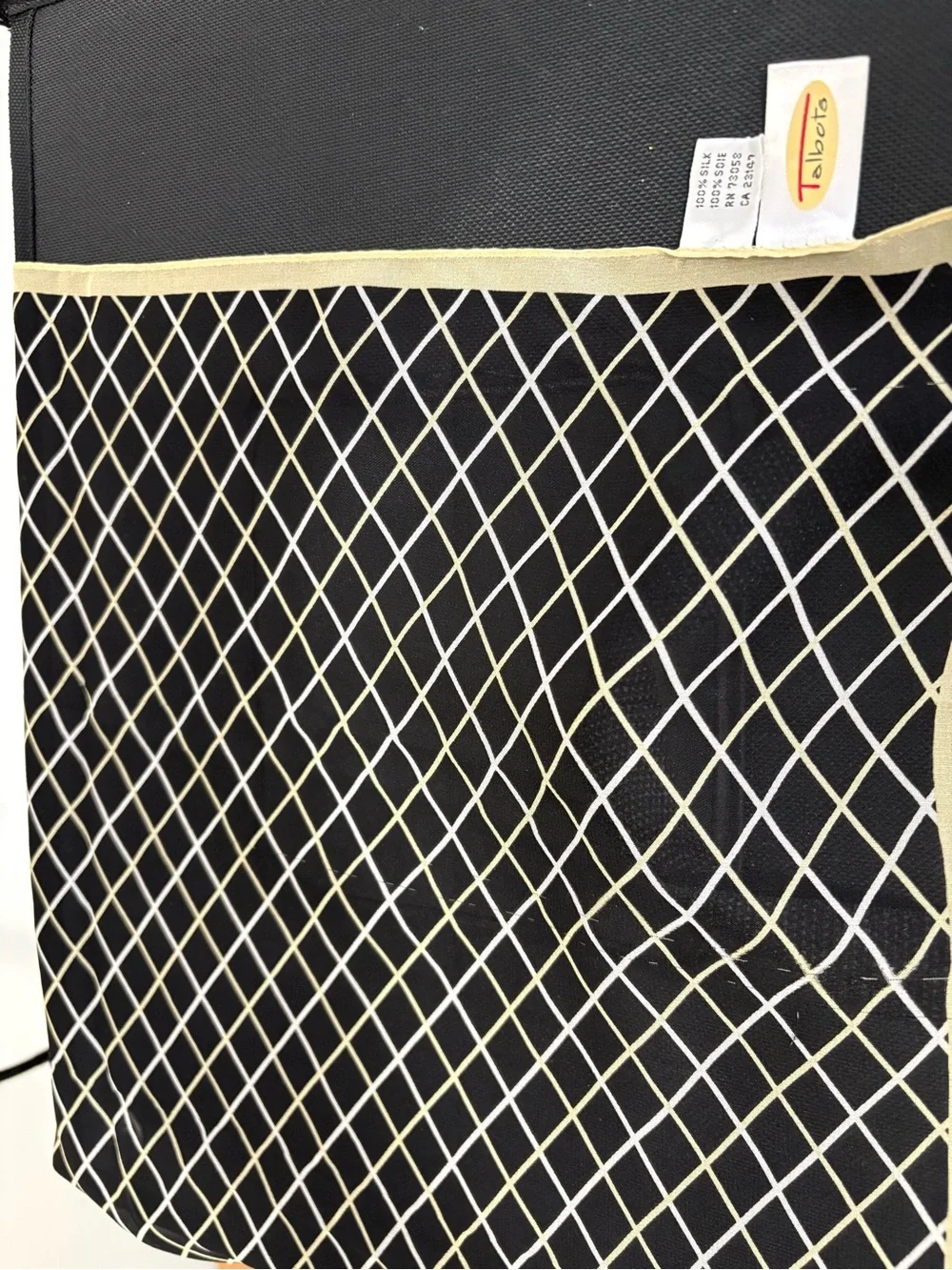 Talbots 100% Silk Scarf Black White Yellow Grid Plaid  Vintage 21